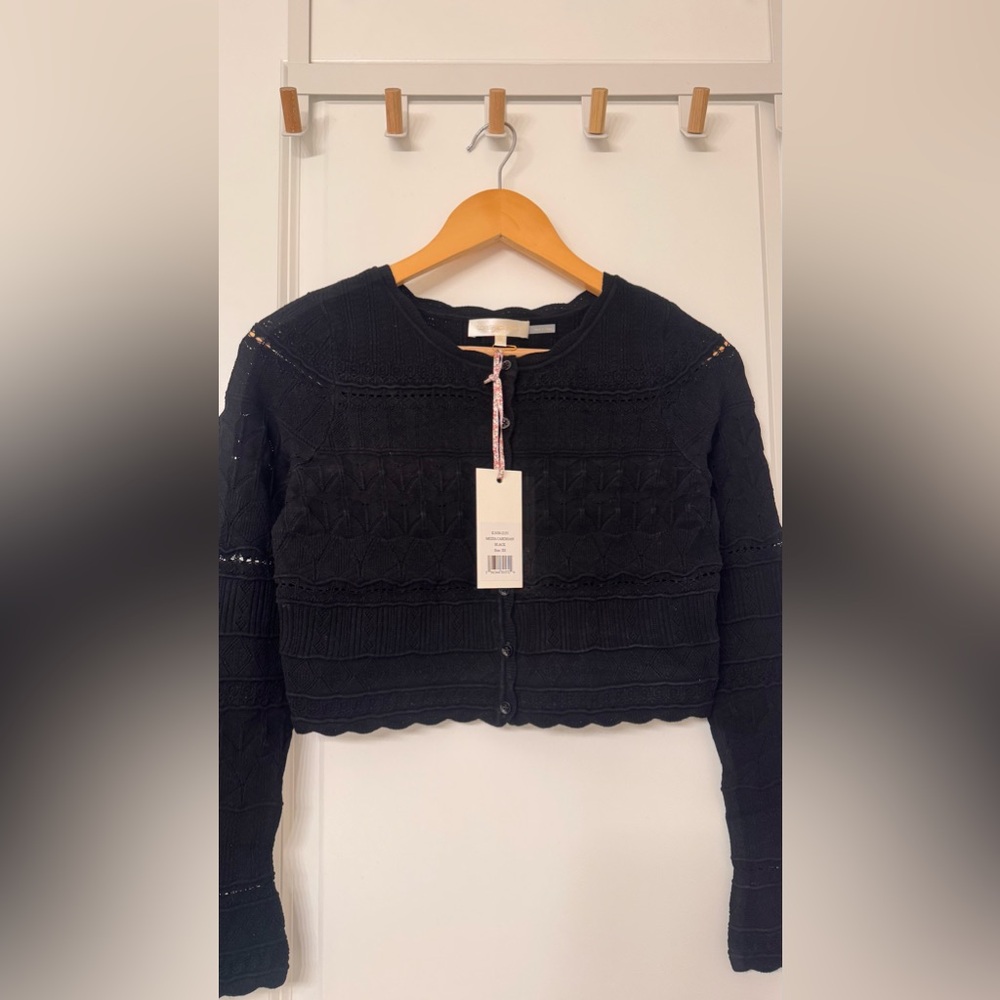 LOVESHACKFANCY MEDIA POINTELLE KNIT CARDIGAN IN BLACK, brand new, never worn. - Picture 14 of 14